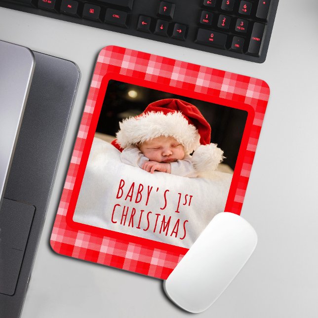 Christmas Red Plaid Holiday Diagonal Stripes Mouse Pad (Creator Uploaded)