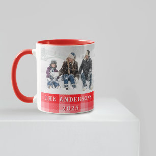 Christmas Red Plaid Holiday Diagonal Stripes Mug