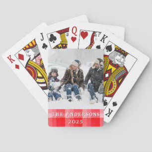 Christmas Red Plaid Holiday Diagonal Stripes Playing Cards