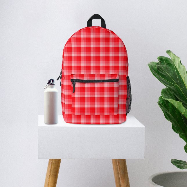 Christmas Red Plaid Holiday Diagonal Stripes Printed Backpack (Creator Uploaded)