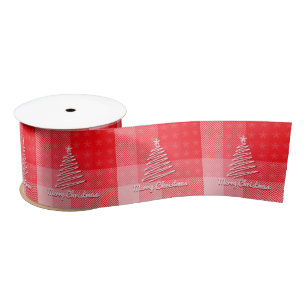 Christmas Red Plaid Holiday Diagonal Stripes Satin Ribbon