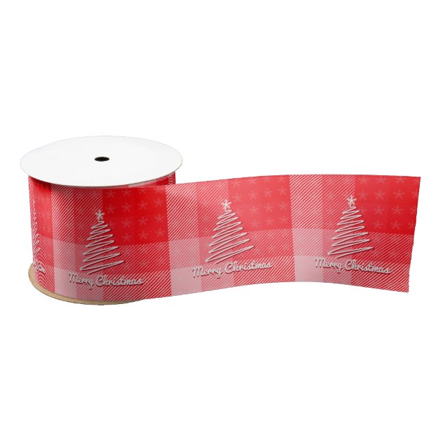 Christmas Red Plaid Holiday Diagonal Stripes Satin Ribbon (Spool)