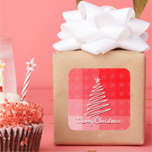 Christmas Red Plaid Holiday Diagonal Stripes Square Sticker