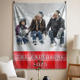 Christmas Red Plaid Holiday Diagonal Stripes Tapestry