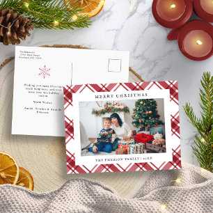 Christmas Red Plaid Holiday Postcard