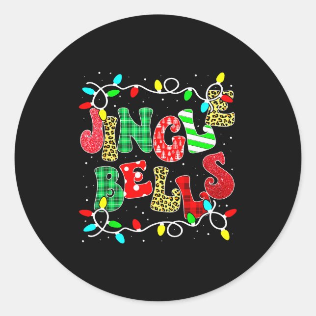 Christmas Red Plaid Jingle Bells Christmas Family  Classic Round Sticker (Front)