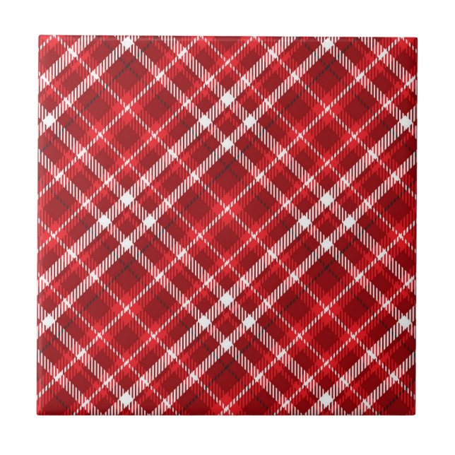 Christmas Red Plaid Pattern Design-62667 Ceramic Tile (Front)