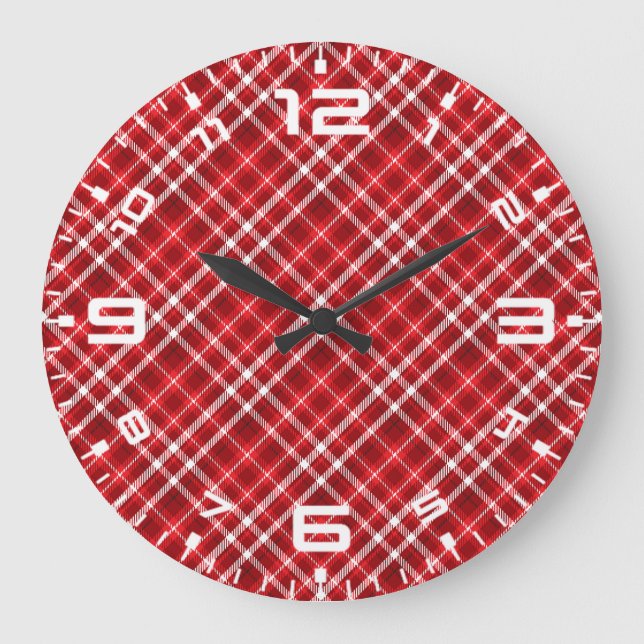 Christmas Red Plaid Pattern Design-62667 Large Clock (Front)