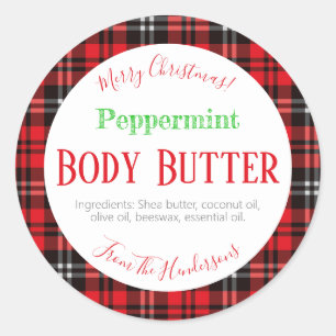 Christmas Red Plaid Peppermint Body Butter Labels