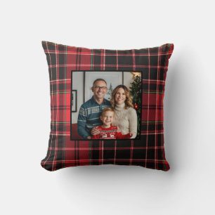 christmas red plaid personalised photo family cushion