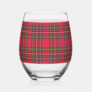 Christmas Red Plaid Stemless Wine Glass