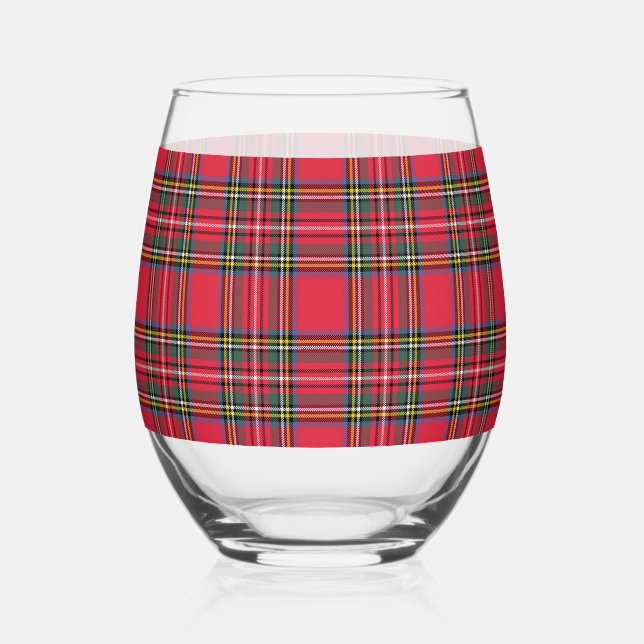 Christmas Red Plaid Stemless Wine Glass (Front)