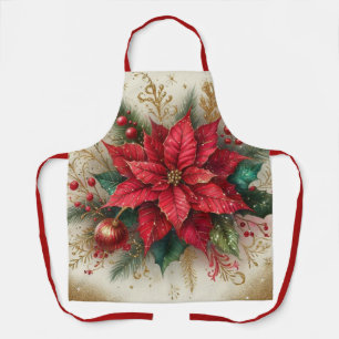 Christmas Red Poinsettia All-Over Print Apron