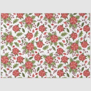 Christmas Red Poinsettia and Berries Tissue Paper