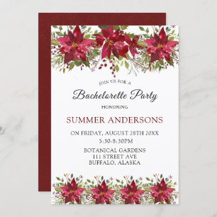 Christmas Red Poinsettia Bachelorette Party Invitation