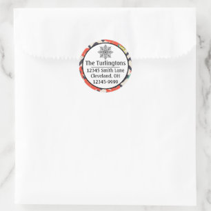 Christmas Red Poinsettia Black & White Chevron Classic Round Sticker