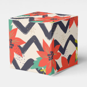 Christmas Red Poinsettia Black & White Chevron Favour Box