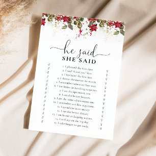 Christmas Red Poinsettia Bridal Shower Game