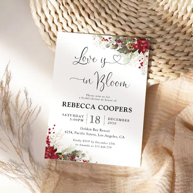 Christmas Red Poinsettia Bridal Shower Invitation (Creator Uploaded)