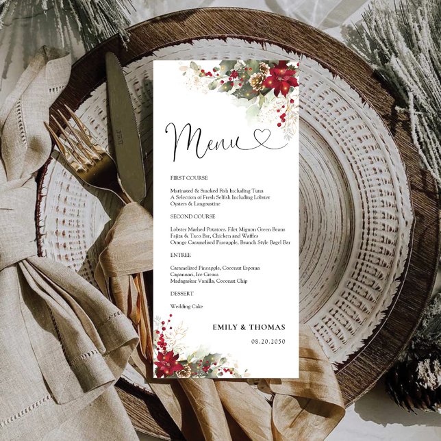 Christmas Red Poinsettia Bridal Shower Menu (Creator Uploaded)