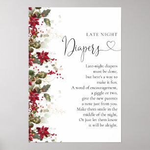 Christmas Red Poinsettia Diapers Late Night Poster