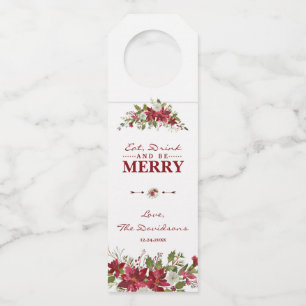 Christmas Red Poinsettia Eat Drink and be Merry Bottle Tag