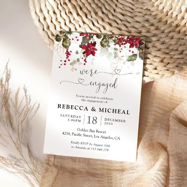 Christmas Red Poinsettia Engagement Party Invitation (Creator Uploaded)