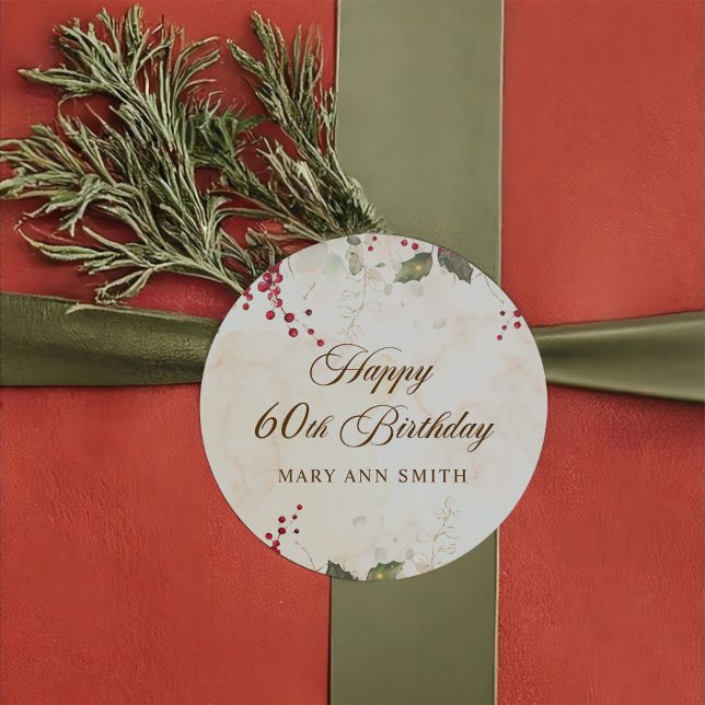 Christmas Red Poinsettia Floral Birthday Party Classic Round Sticker (Creator Uploaded)