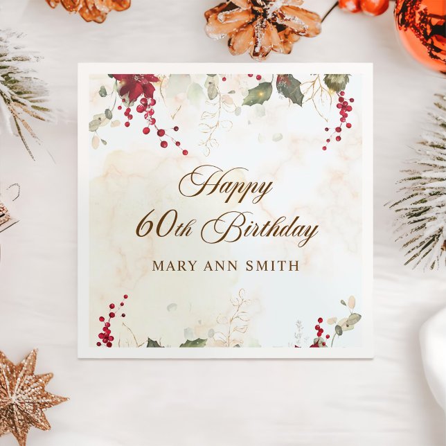 Christmas Red Poinsettia Floral Birthday Party Napkin (Creator Uploaded)