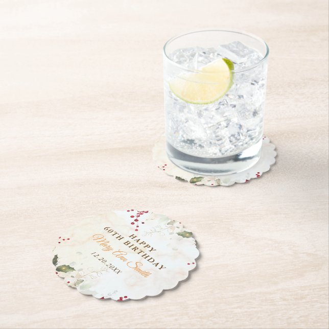 Christmas Red Poinsettia Floral Birthday Party Paper Coaster (Insitu)