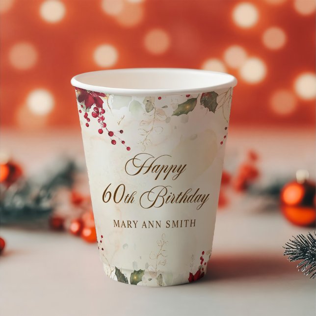 Christmas Red Poinsettia Floral Birthday Party Paper Cups (Creator Uploaded)