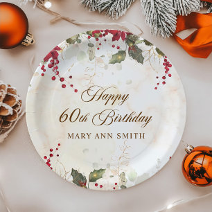 Christmas Red Poinsettia Floral Birthday Party Paper Plate