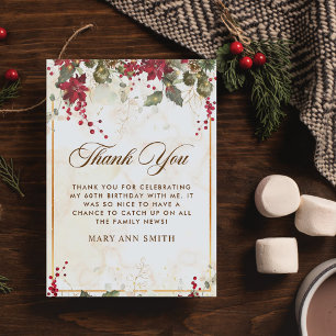Christmas Red Poinsettia Floral Birthday Party Thank You Card
