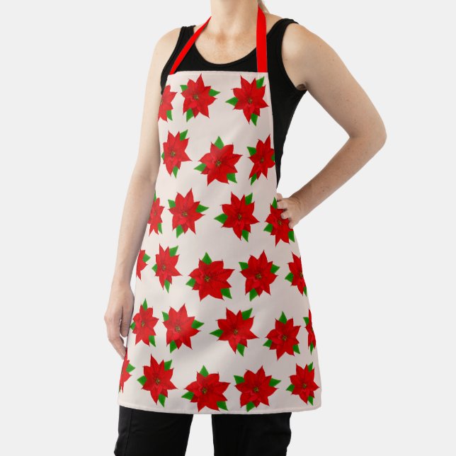 Christmas Red Poinsettia Flower Pattern Apron (Insitu)