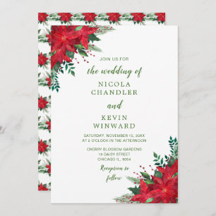 Christmas Red Poinsettia Flowers Wedding Invitation
