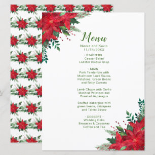 Christmas Red Poinsettia Flowers Wedding Menu