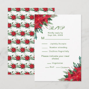 Christmas Red Poinsettia Flowers Wedding RSVP