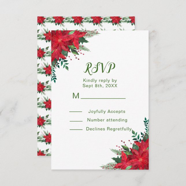 Christmas Red Poinsettia Flowers Wedding RSVP (Front/Back)