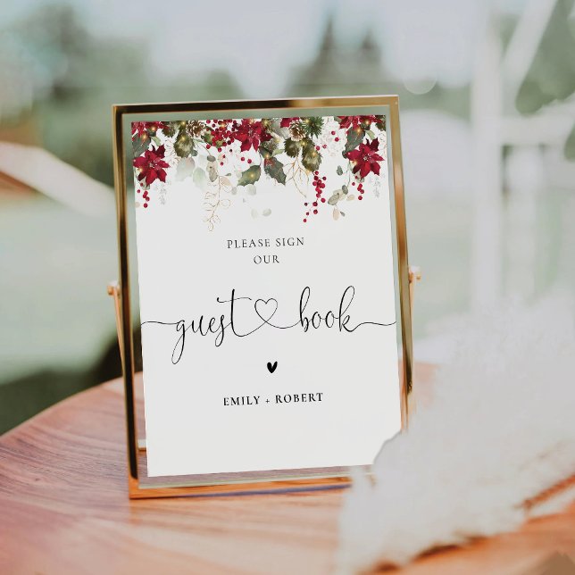 Christmas Red Poinsettia Guest Book Sign (Creator Uploaded)
