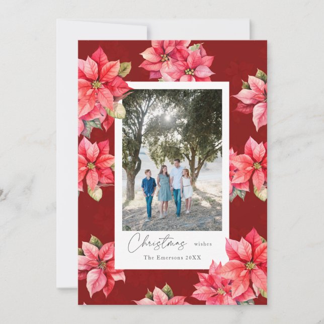 Christmas Red Poinsettia Holiday Card (Front)