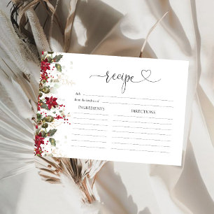 Christmas Red Poinsettia Large Recipe Card
