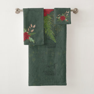 christmas red poinsettia on green branches Bath Towel Set