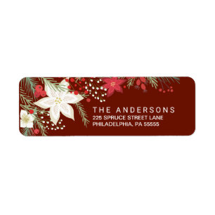 Christmas Red Poinsettia & Pine Return Address Label