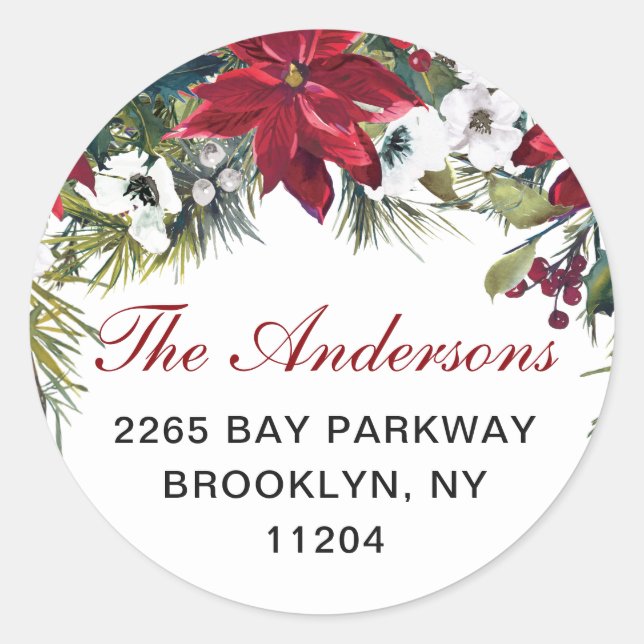Christmas Red Poinsettia Return Address LABEL (Front)