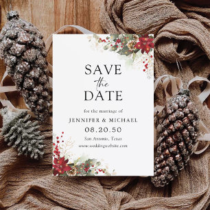 Christmas Red Poinsettia Save The Date Card