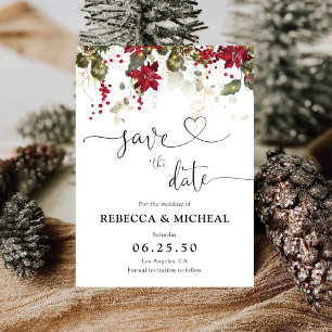 Christmas Red Poinsettia Save The Date Card