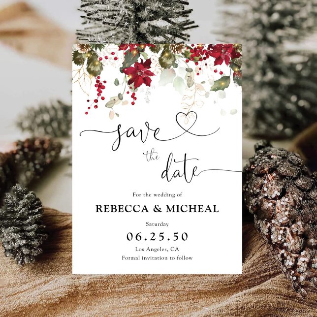 Christmas Red Poinsettia Save The Date Card (Creator Uploaded)