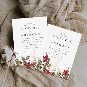 Christmas Red Poinsettia Wedding Ceremony Invitation