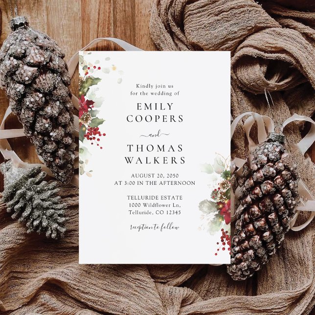 Christmas Red Poinsettia Wedding Ceremony Invitation (Creator Uploaded)