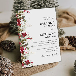Christmas Red Poinsettia Wedding Ceremony Invitation